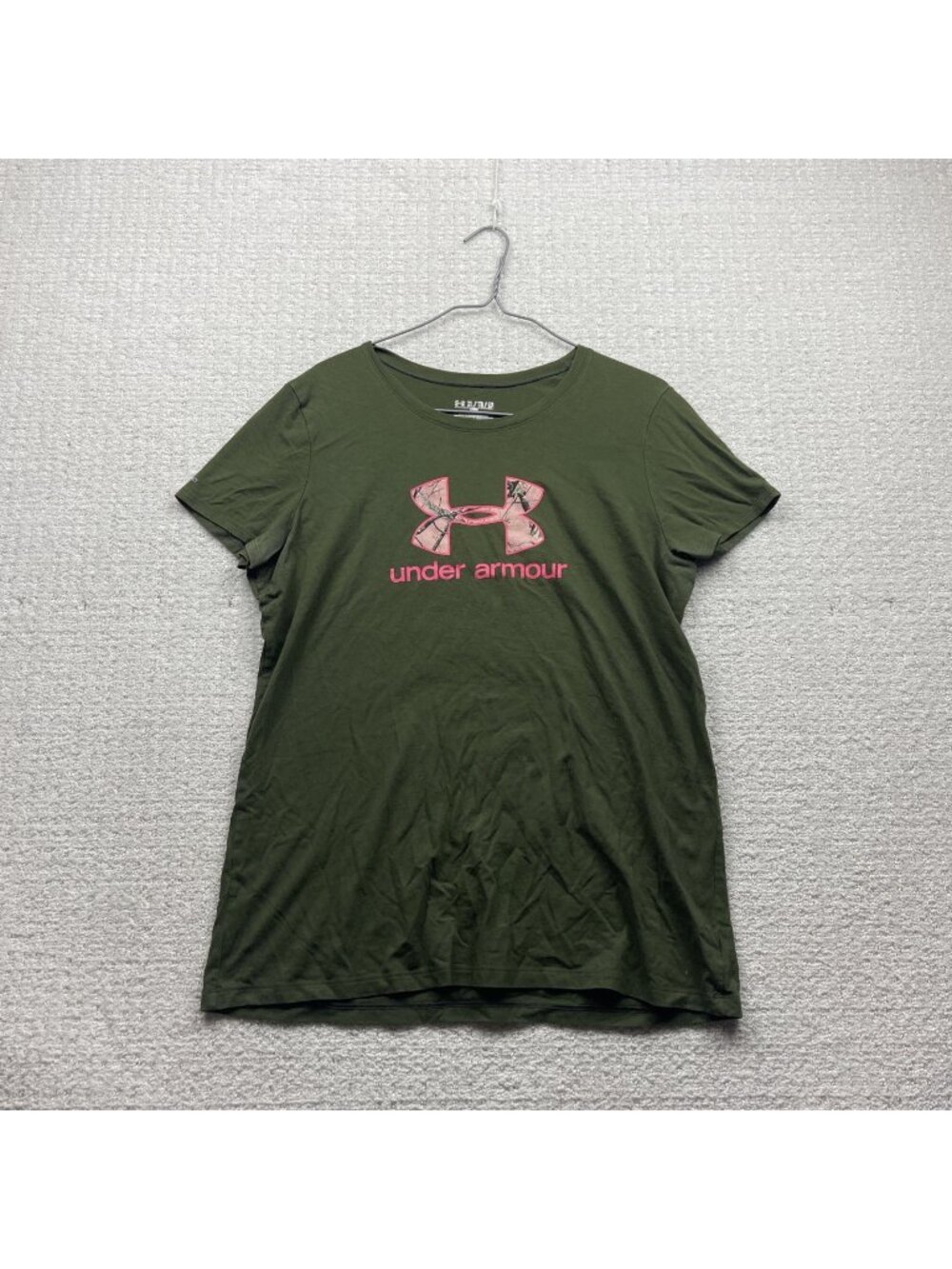 Y2K Under Armour x Charged Camo T-Shirt Women's Sz XL Heatgear Forest Green